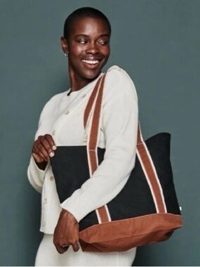 SUMMERSALT, Black & Brown Cotton Canvas Tote Beach Bag, New with Tag